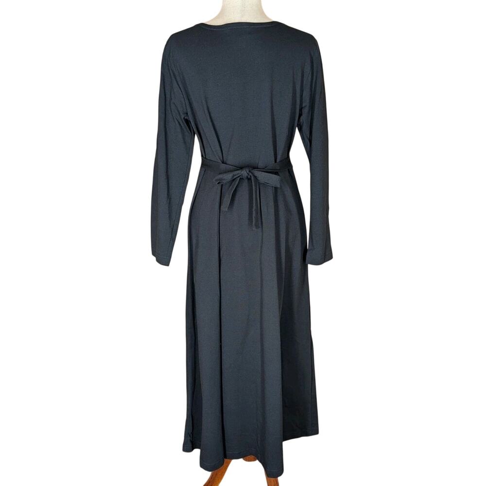 Vintage J. Suzette Black Cotton Maxi Dress Long Sleeve Pockets Lagenlook Size M - Picture 4 of 13
